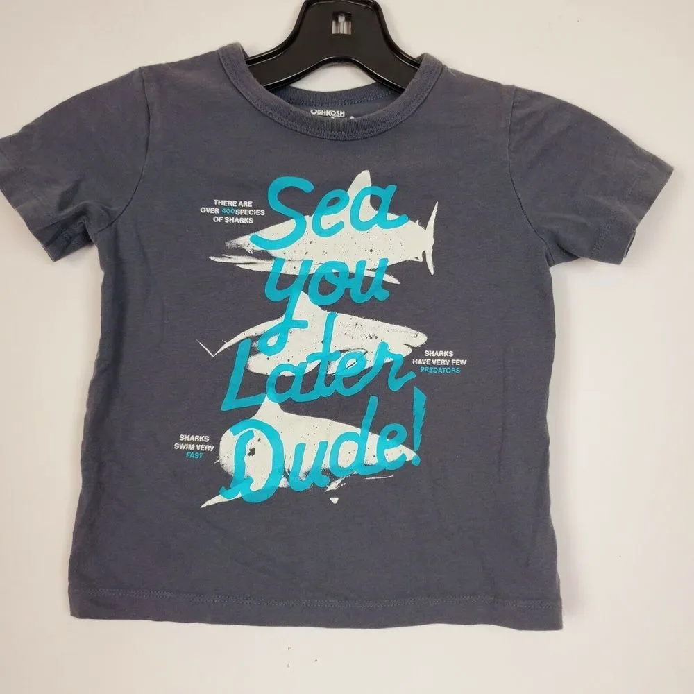 Oshkosh B'Gosh Boys Gray Shark‎ Print Shirt Toddler Size 3T